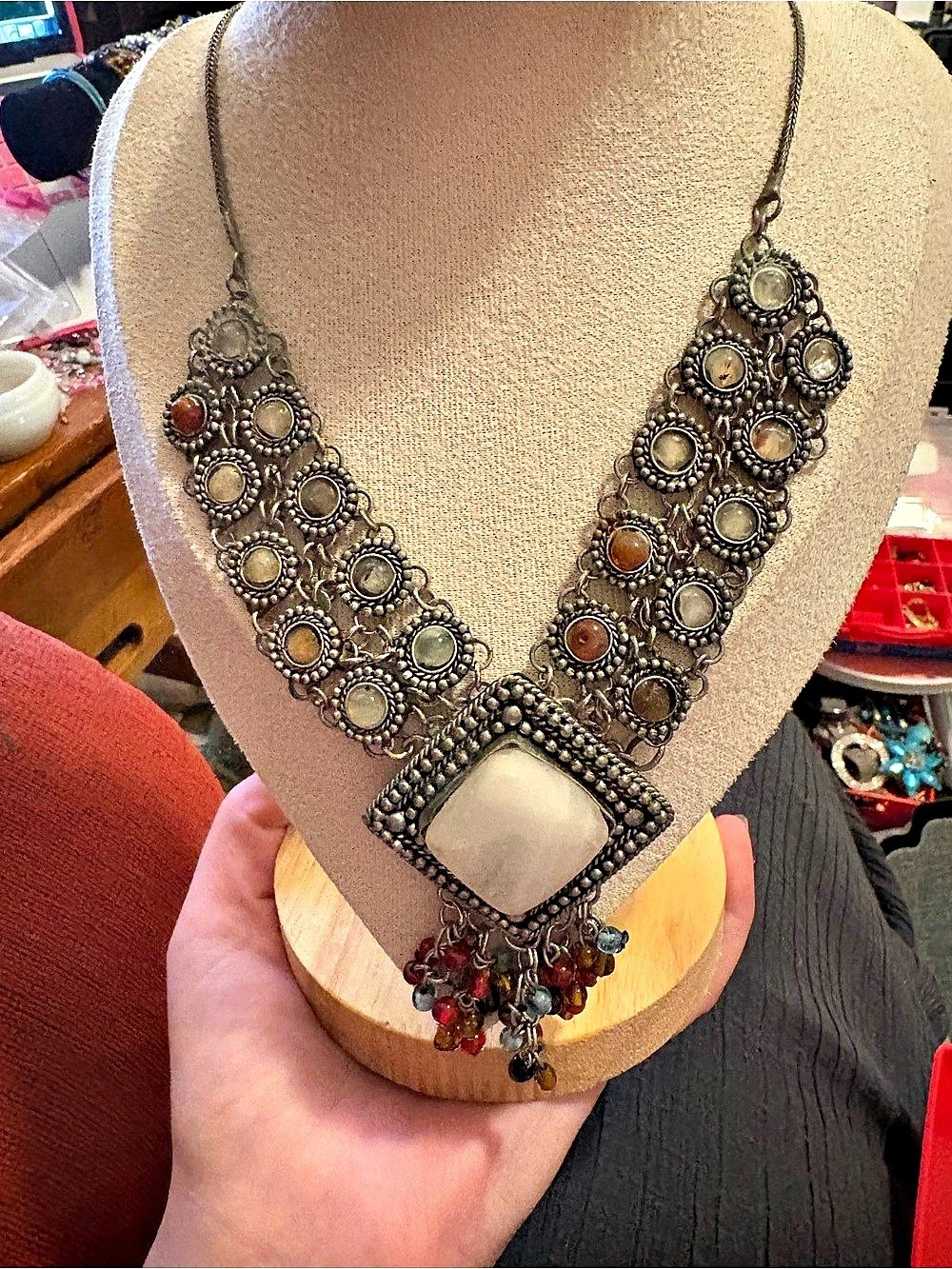 Statement Pendant Necklace in Brown & Gray Like New